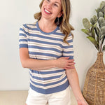 Classic Fit Striped Short Sleeve Sweater Top - The Nines