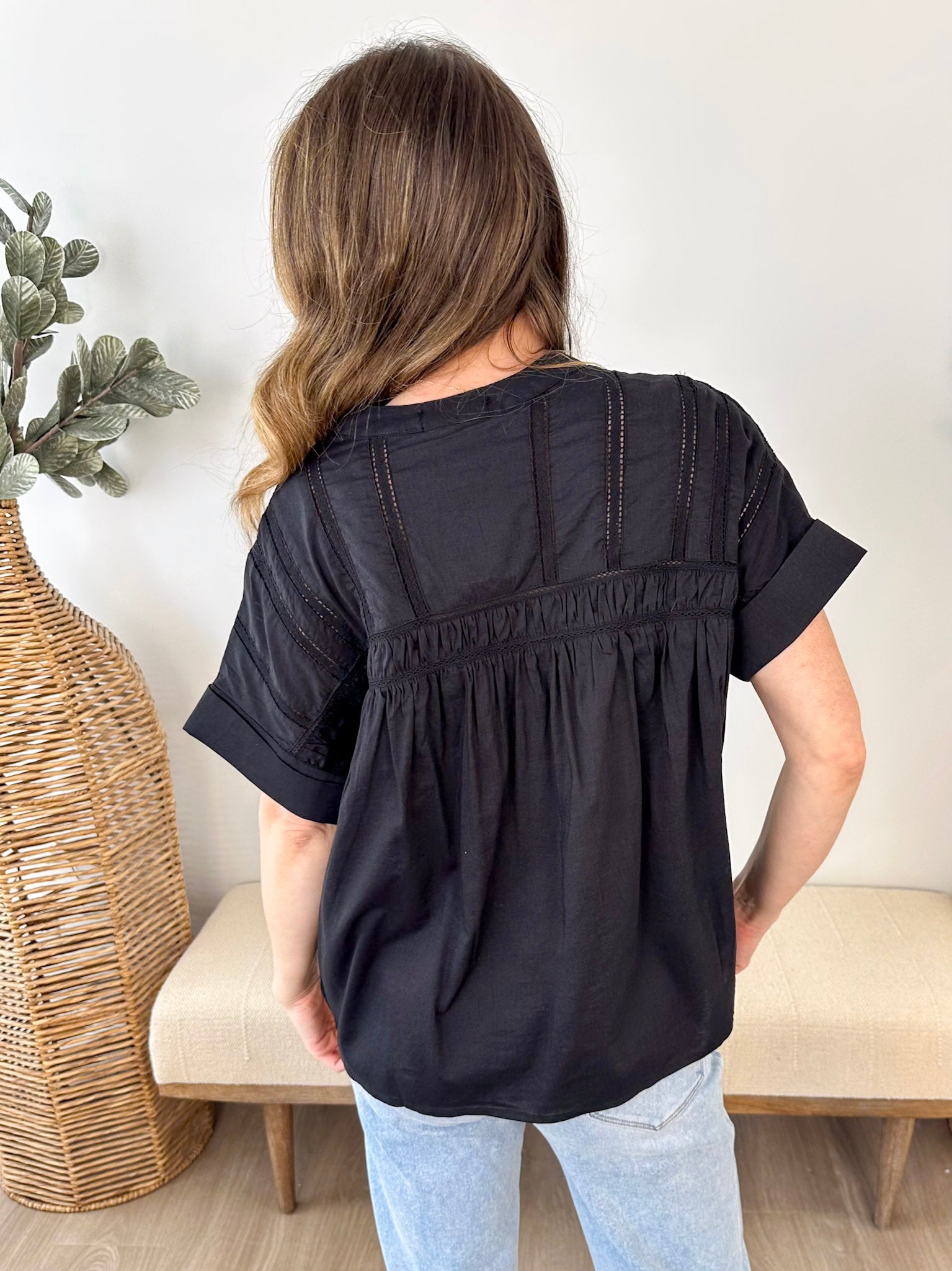 Eyelet Button Up Dolman Blouse - The Nines