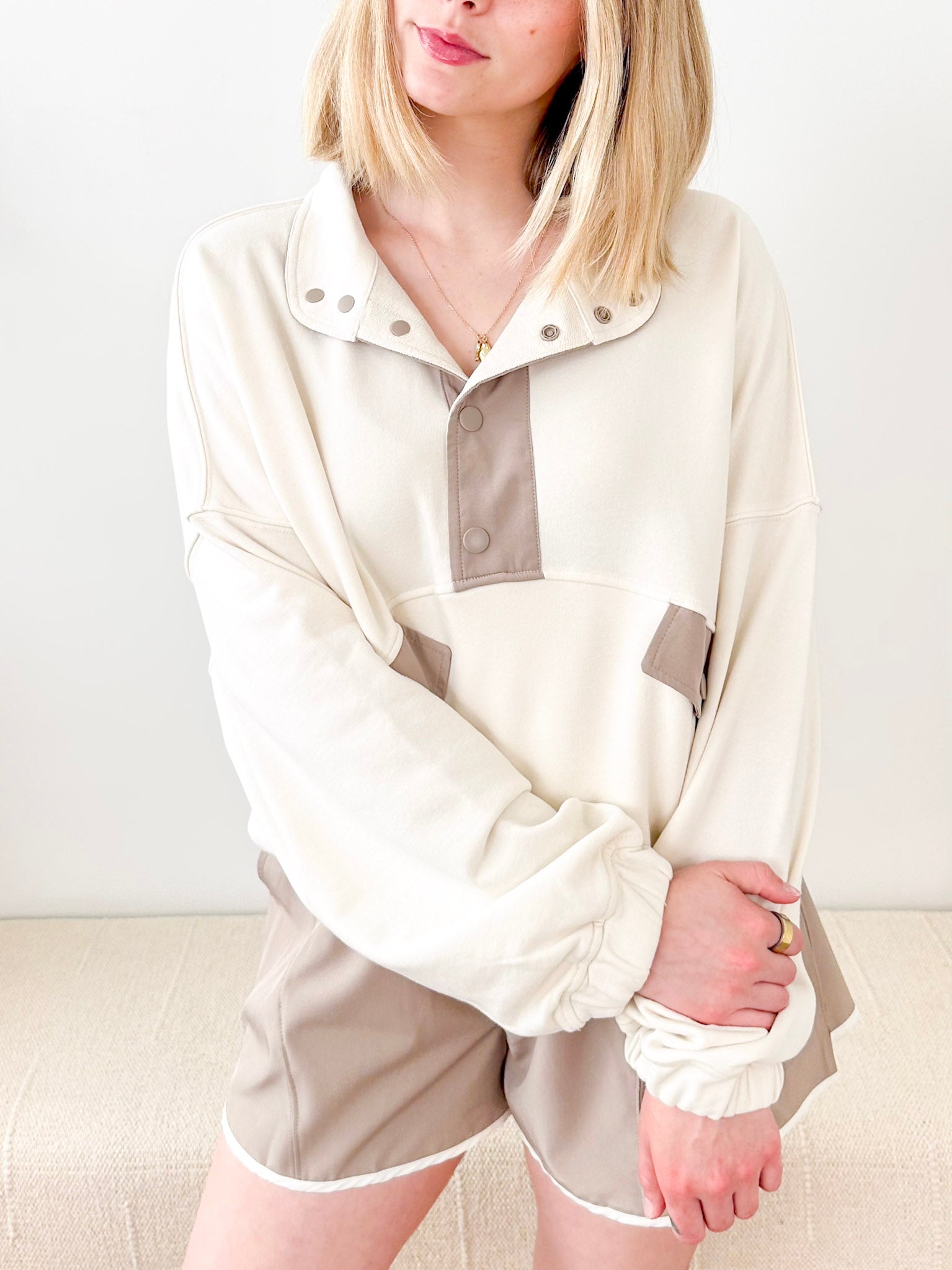French Terry Contrast 1/4 Button Top - The Nines