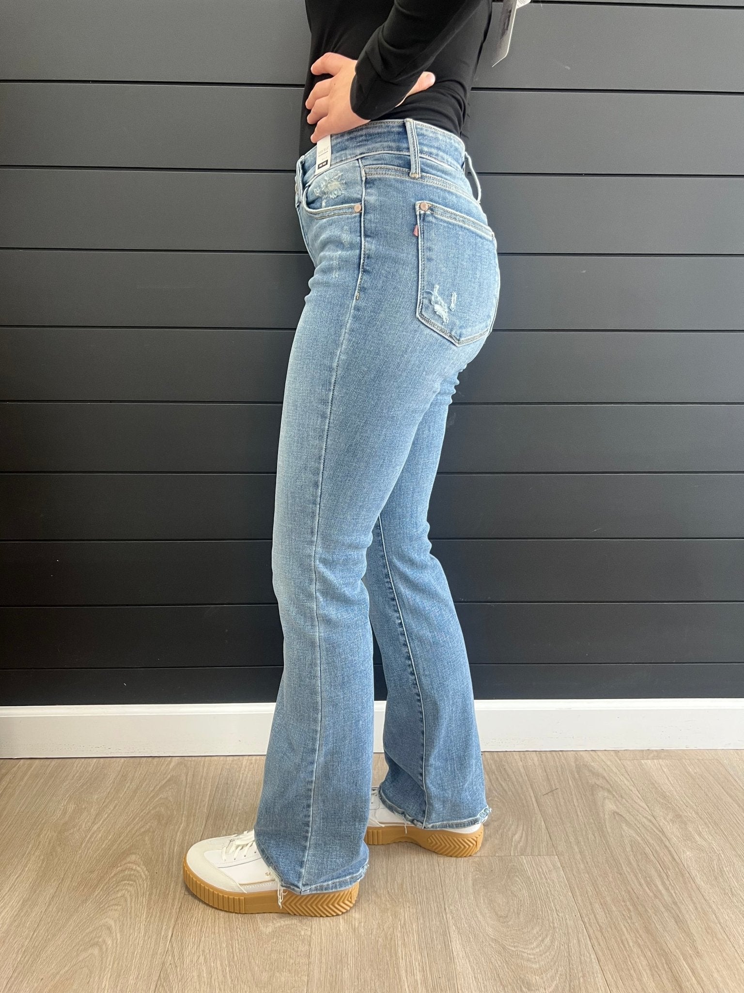 Judy Blue Vintage Wash Bootcut Destroyed Hem - The Nines