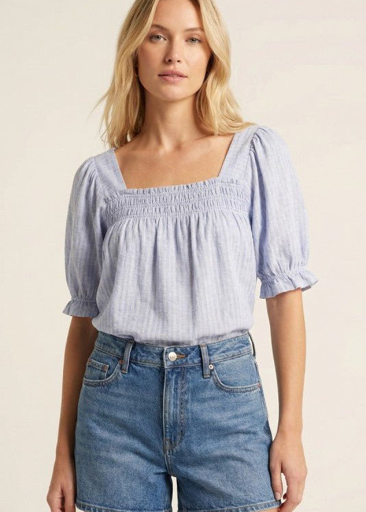 Light Blue Smocked Detail Top - The Nines
