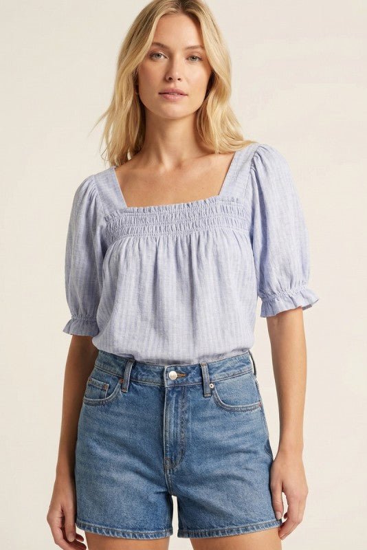 Light Blue Smocked Detail Top - The Nines