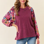 Dahlia Floral Sleeve Ribbed Tops - 2 Colors! - The Nines