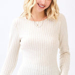 Cream Ribbed Lightweight Sweater Top - The Nines