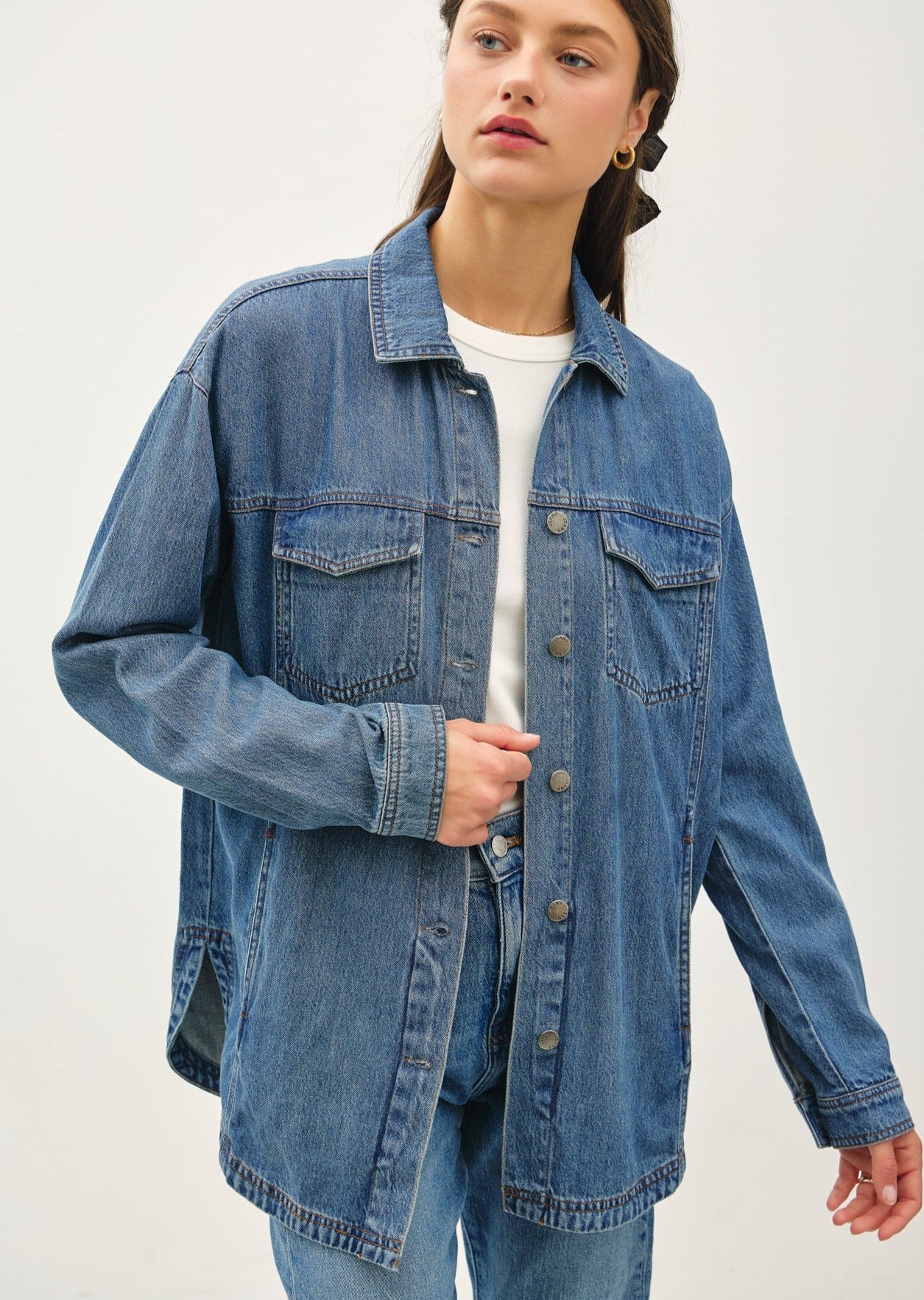 Tencel Rounded Hem Shacket - The Nines