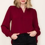Split Neck Smocked Sleeve Top - 3 Colors! - The Nines
