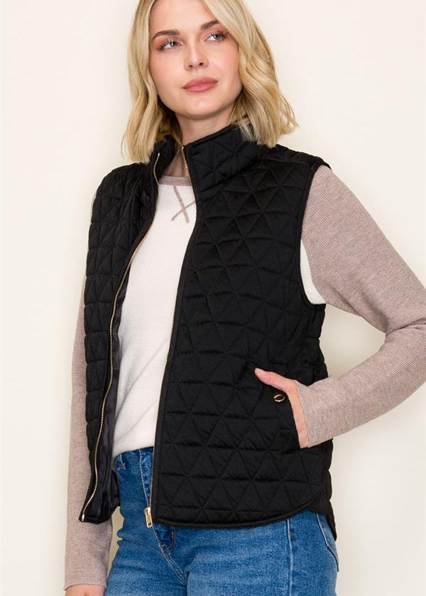Quilted Knit Gold Zip Puffer Vests - 2 Colors! - The Nines