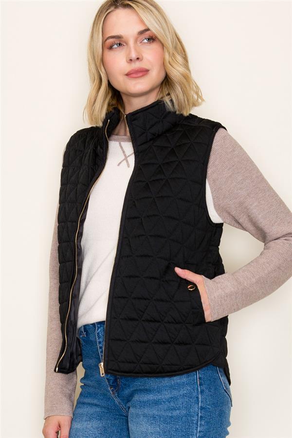 Quilted Knit Gold Zip Puffer Vests - 2 Colors! - The Nines
