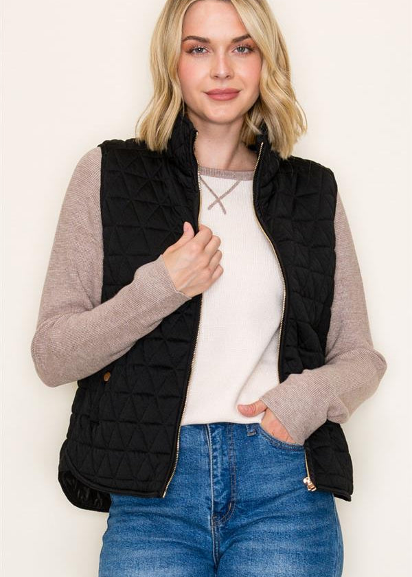 Quilted Knit Gold Zip Puffer Vests - 2 Colors! - The Nines