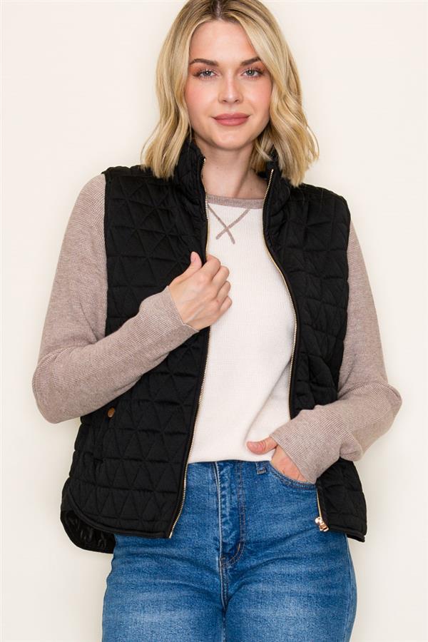 Quilted Knit Gold Zip Puffer Vests - 2 Colors! - The Nines