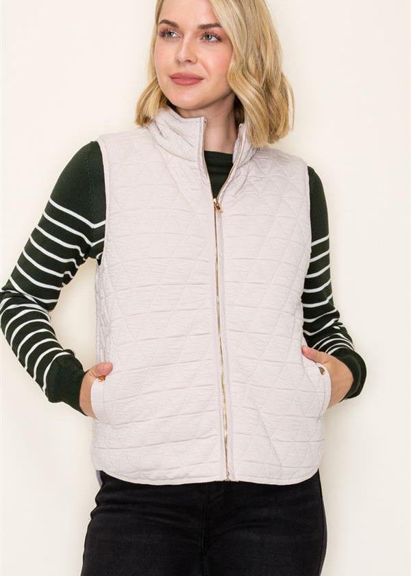 Quilted Knit Gold Zip Puffer Vests - 2 Colors! - The Nines