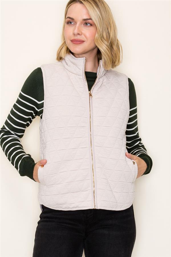 Quilted Knit Gold Zip Puffer Vests - 2 Colors! - The Nines