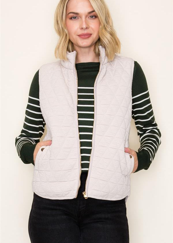 Quilted Knit Gold Zip Puffer Vests - 2 Colors! - The Nines