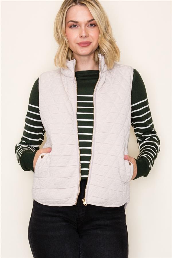 Quilted Knit Gold Zip Puffer Vests - 2 Colors! - The Nines