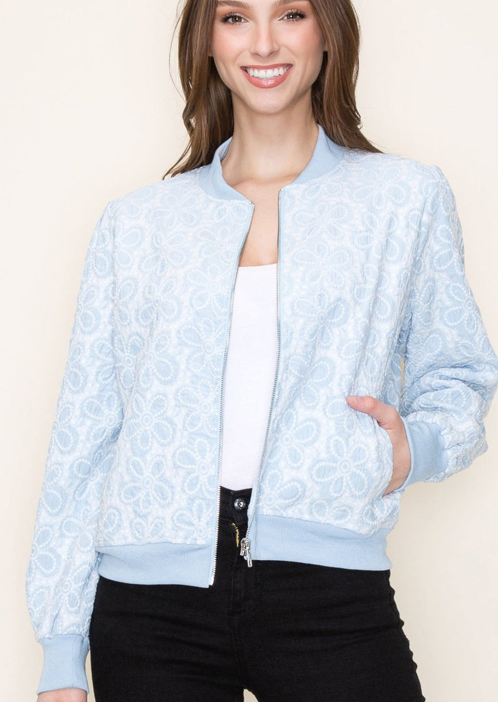 Blue Floral Embroidered Jacket