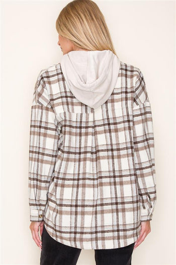 Taupe Next Chapter Plaid Hooded Shacket - FINAL SALE