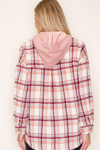 Burgundy & Blush Next Chapter Plaid Hooded Shacket - FINAL SALE