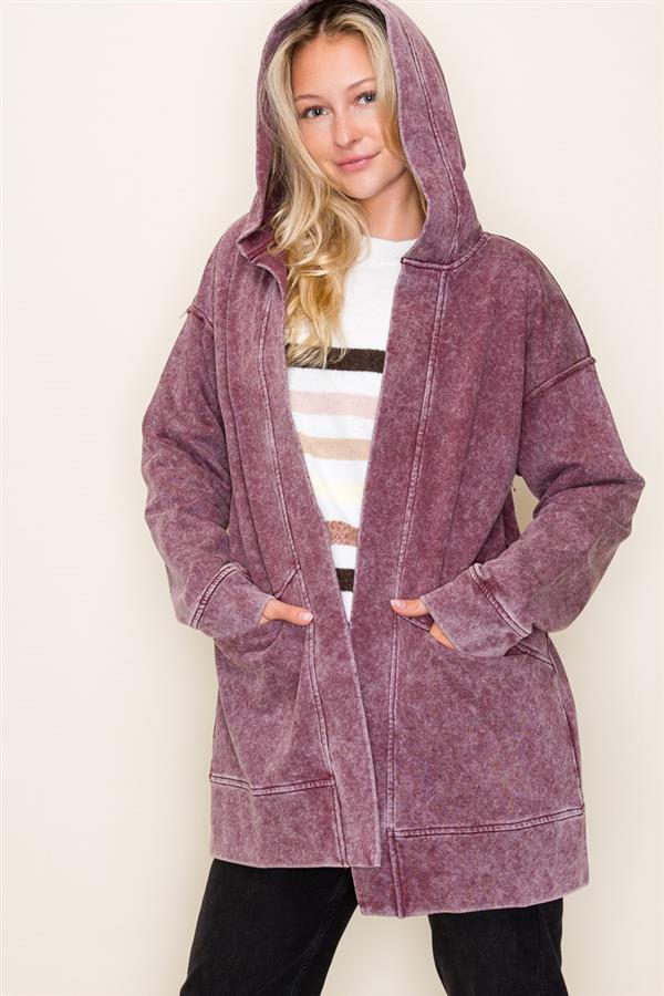 Burgundy Mineral Wash Cardigan - The Nines