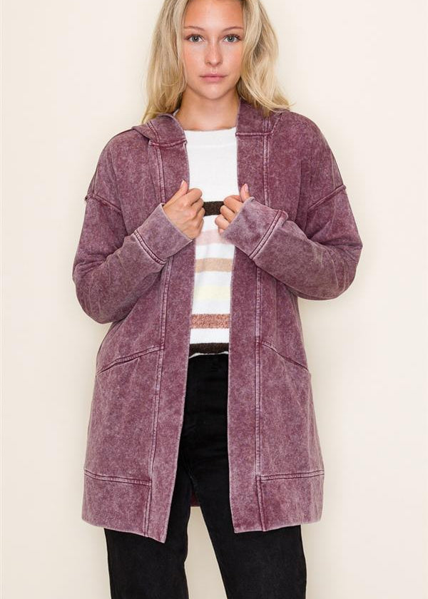 Burgundy Mineral Wash Cardigan - The Nines