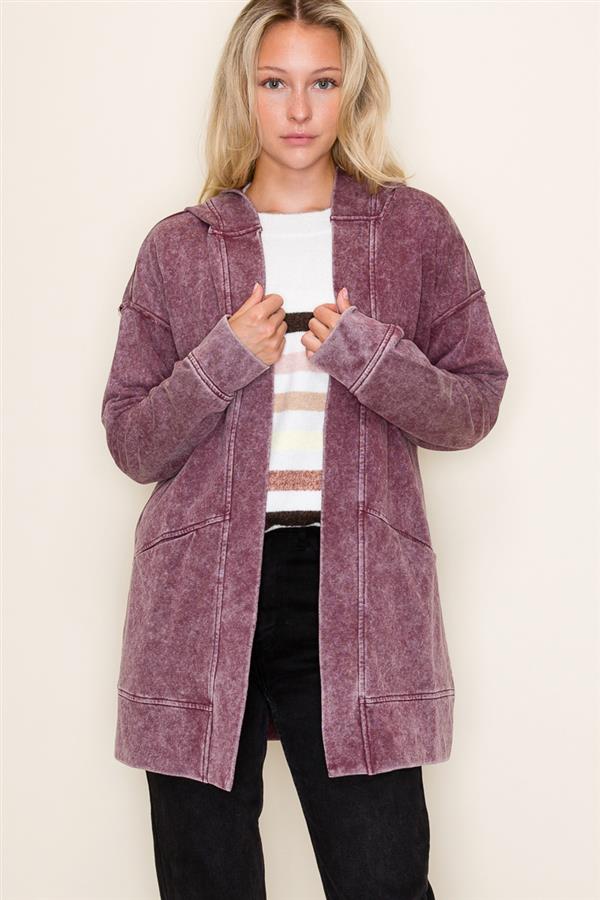 Burgundy Mineral Wash Cardigan - The Nines