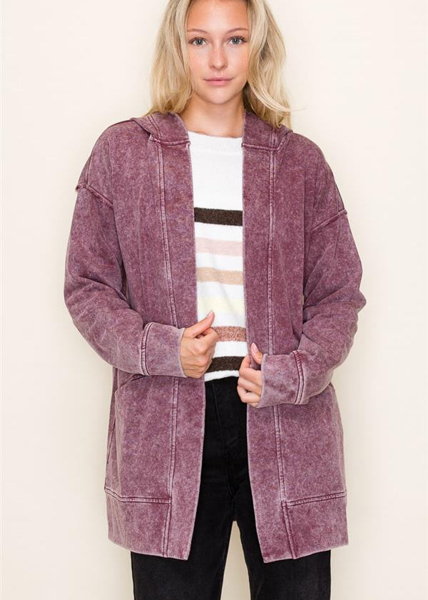 Burgundy Mineral Wash Cardigan - The Nines