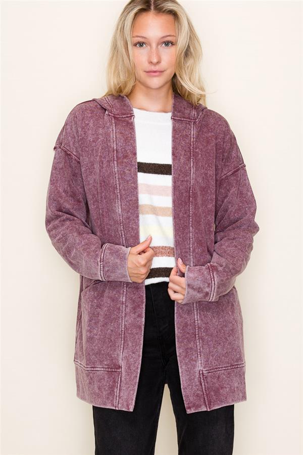 Burgundy Mineral Wash Cardigan - The Nines