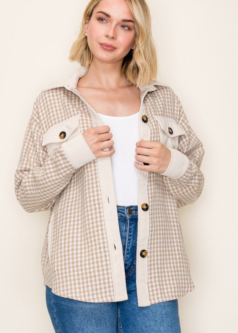 Beige Checked Shacket - The Nines