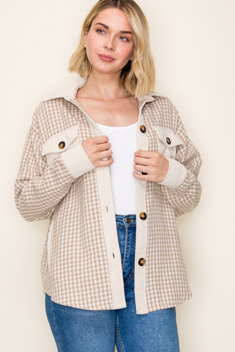 Beige Checked Shacket - The Nines