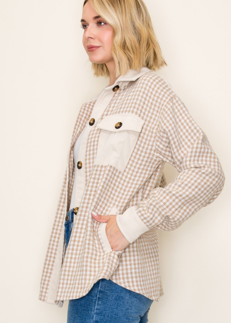 Beige Checked Shacket - The Nines