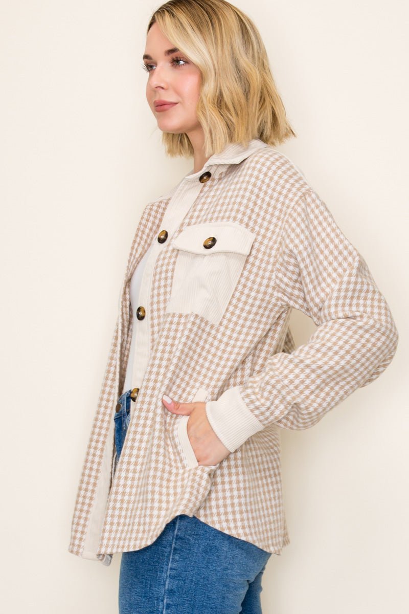Beige Checked Shacket - The Nines