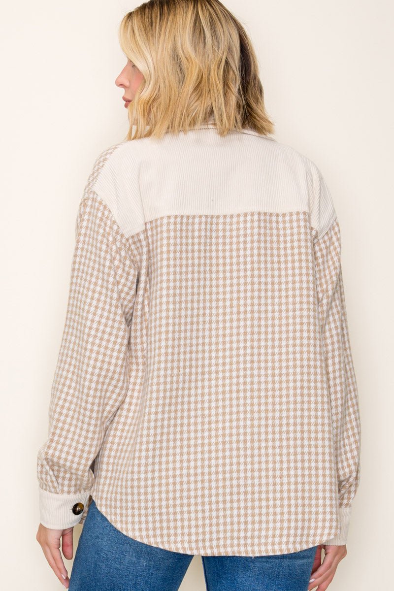 Beige Checked Shacket - The Nines