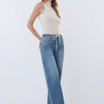 Vervet High Rise Drawstring Waistband Barrel Jeans - The Nines