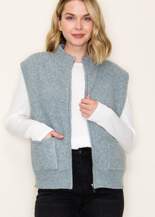 Light Jade Sweater Zip Vest - The Nines