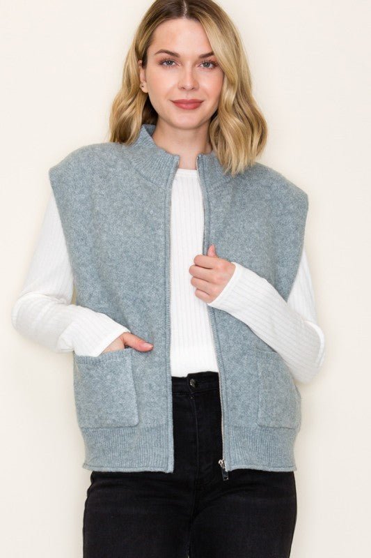 Light Jade Sweater Zip Vest - The Nines