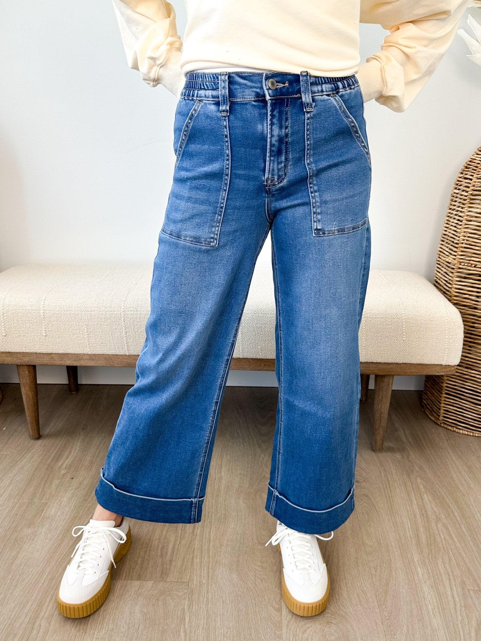 Vervet High Rise Double Cuffed Wide Leg Jeans - The Nines