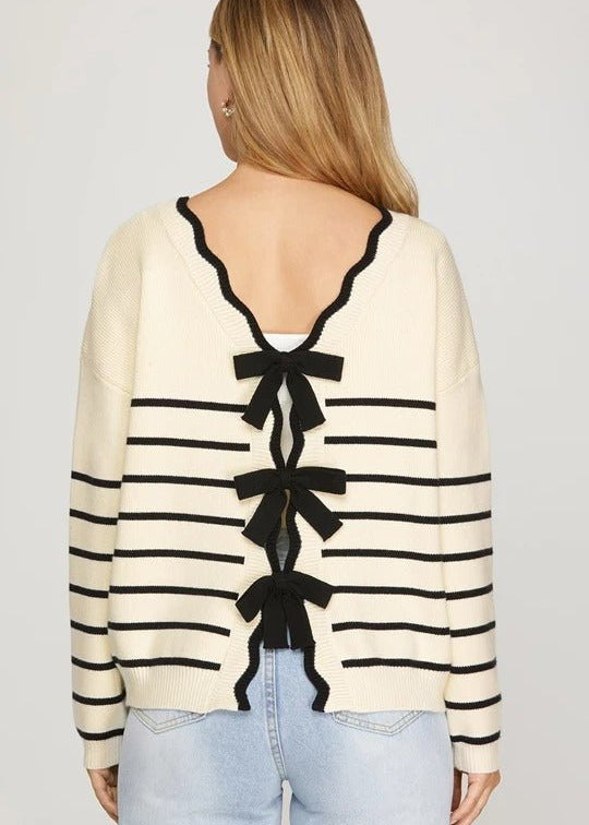 Cream & Black Striped Bow Top - The Nines