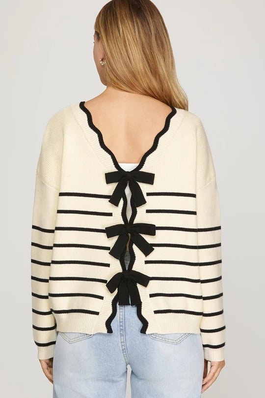 Cream & Black Striped Bow Top - The Nines
