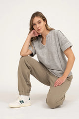 Washed Split Neck Tees - 2 Colors!