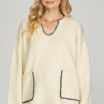 Cream & Black Stitched Sweater - The Nines