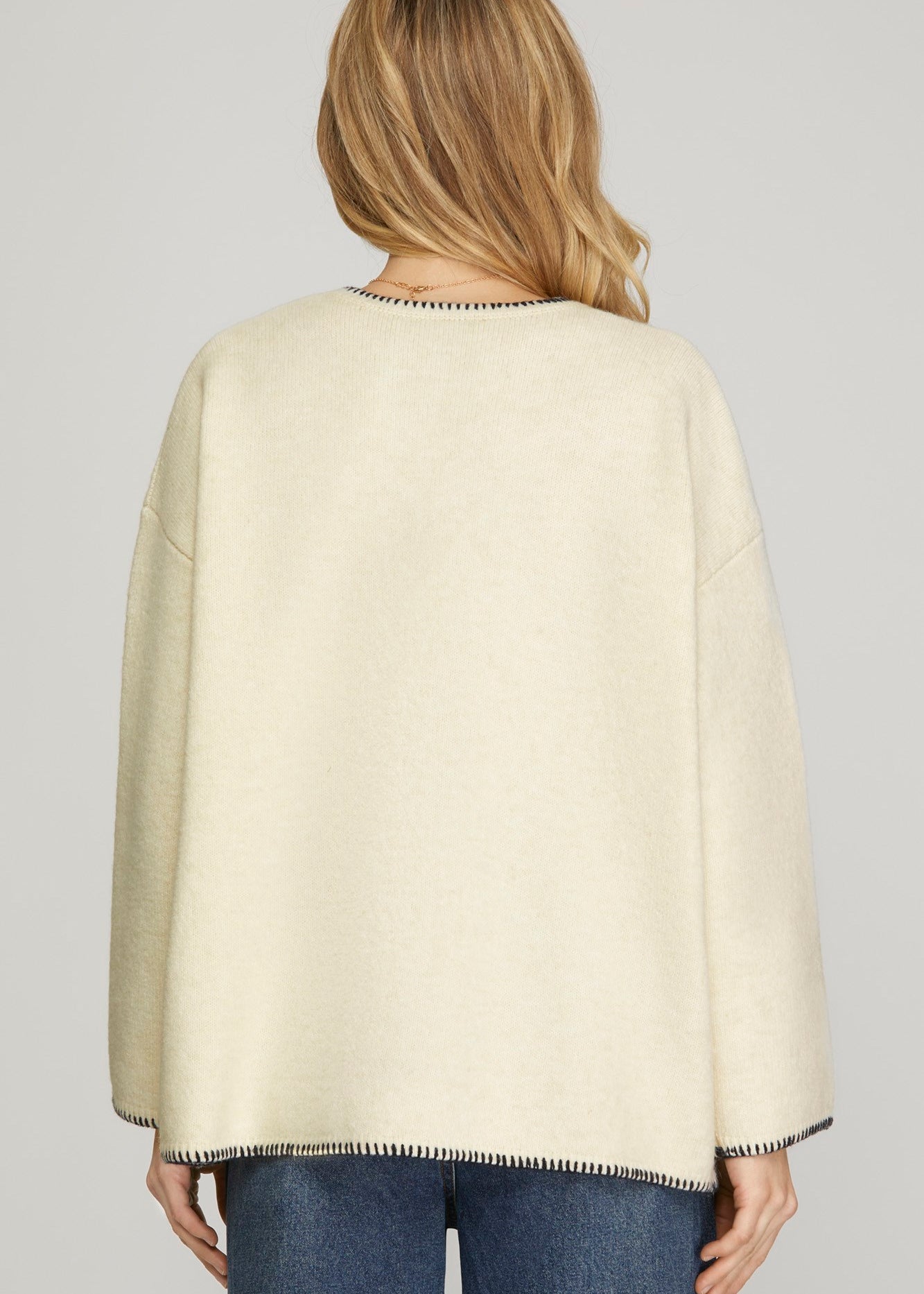 Cream & Black Stitched Sweater - The Nines
