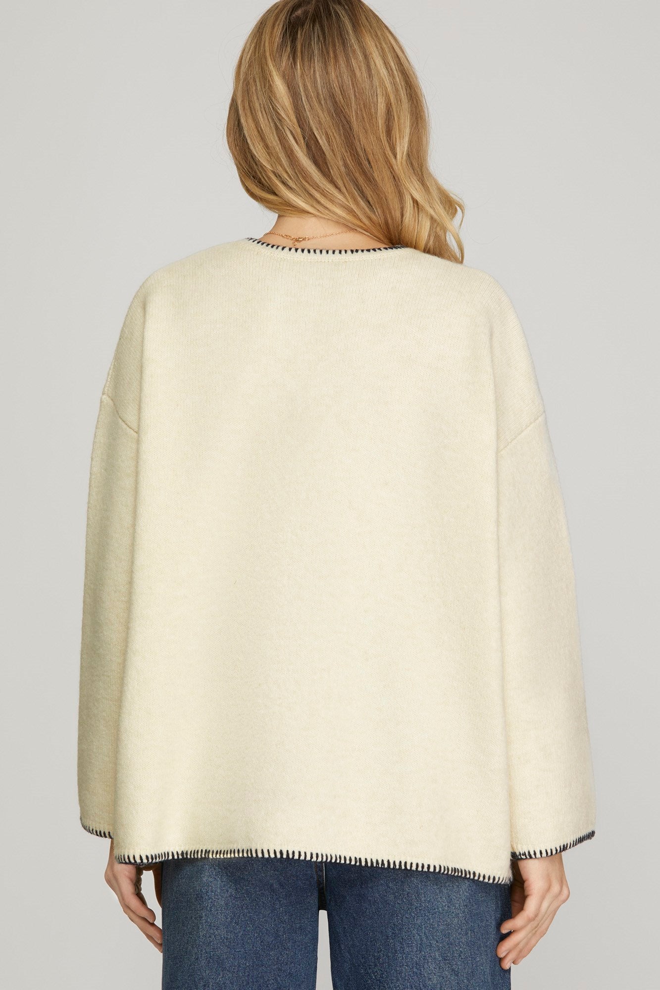 Cream & Black Stitched Sweater - The Nines