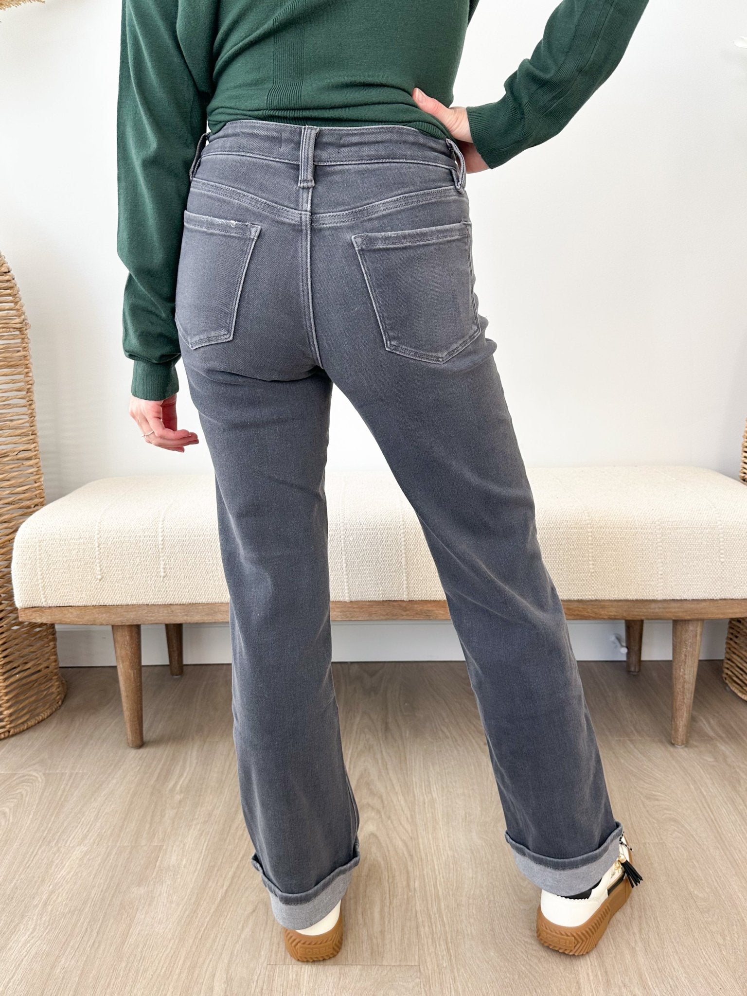 Horizon Mid Rise Cuffed Slim Wide Leg Jeans - The Nines