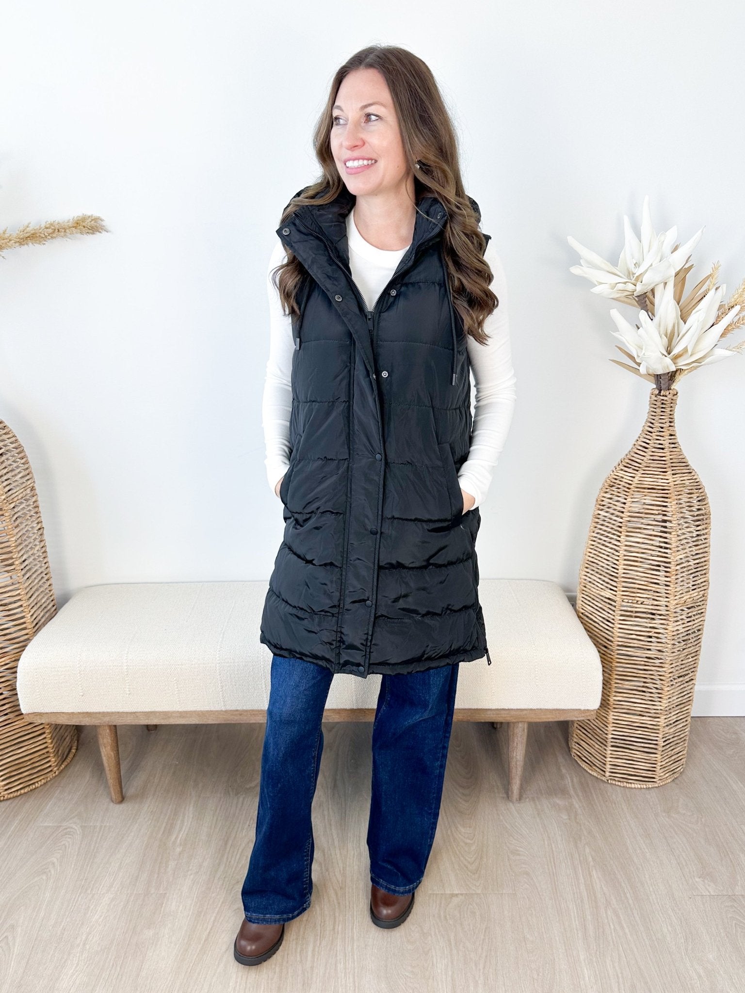 Long Side Zip Puffer Vest - The Nines