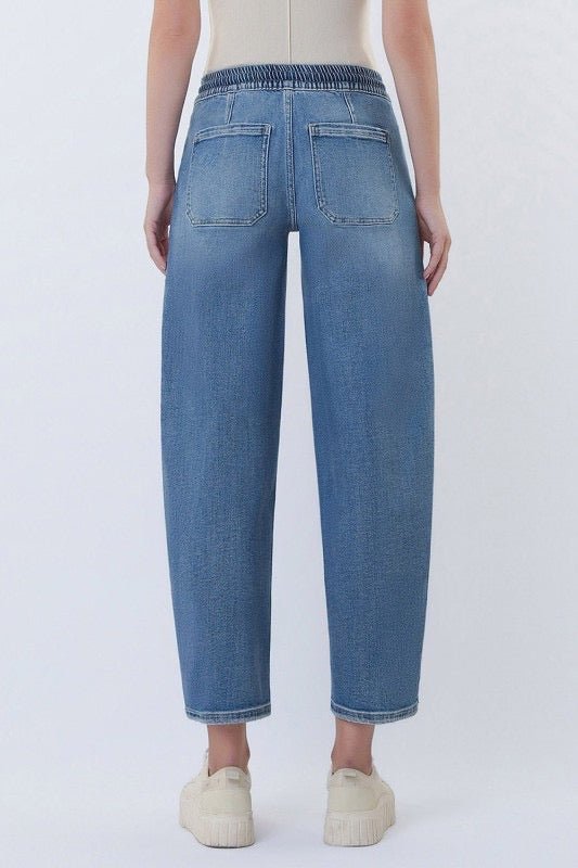 Vervet High Rise Drawstring Waistband Barrel Jeans - The Nines