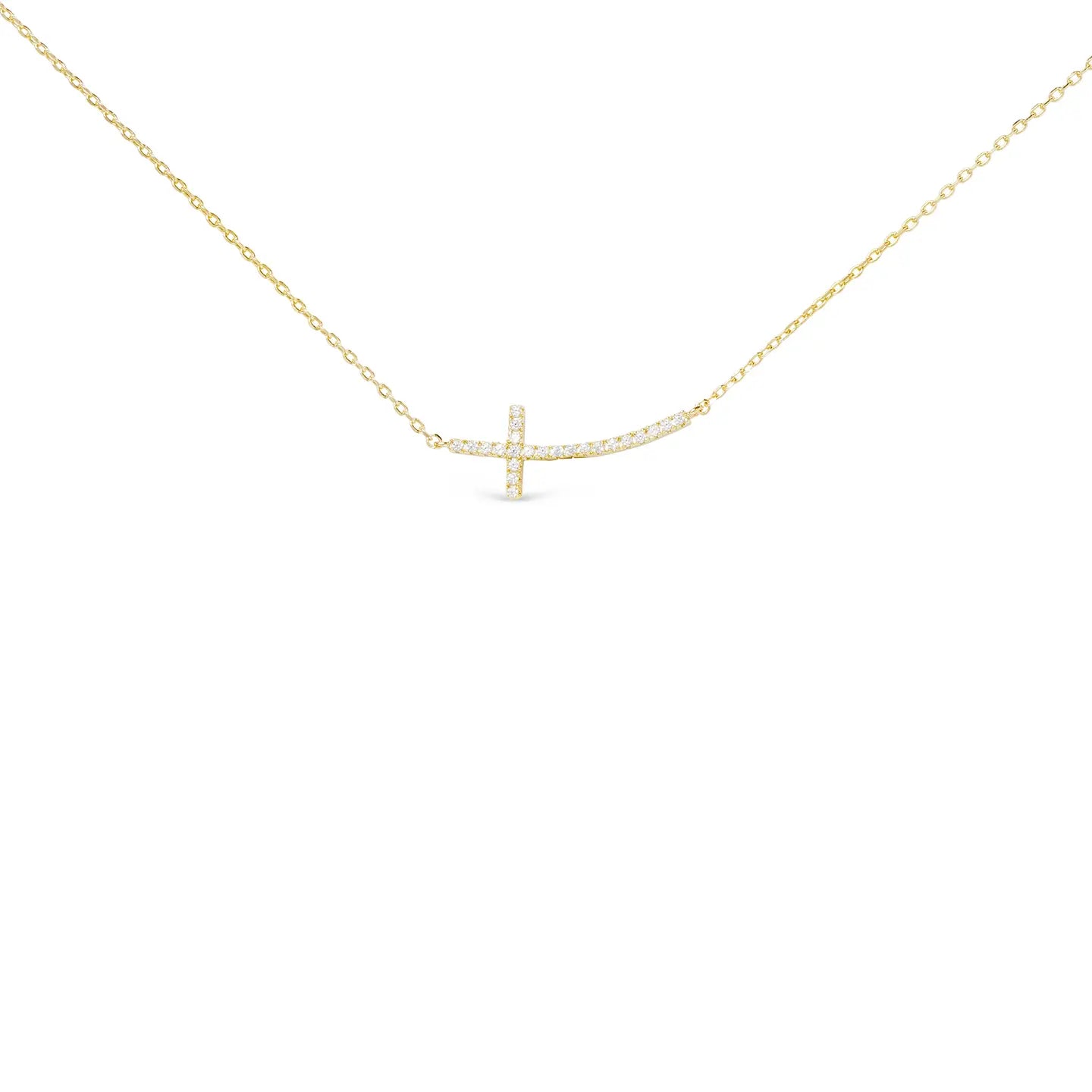 Gold Curved Laying Cross Necklace - The Nines