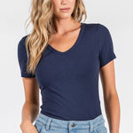 Gucci Blue Ribbed V - neck Tee - The Nines