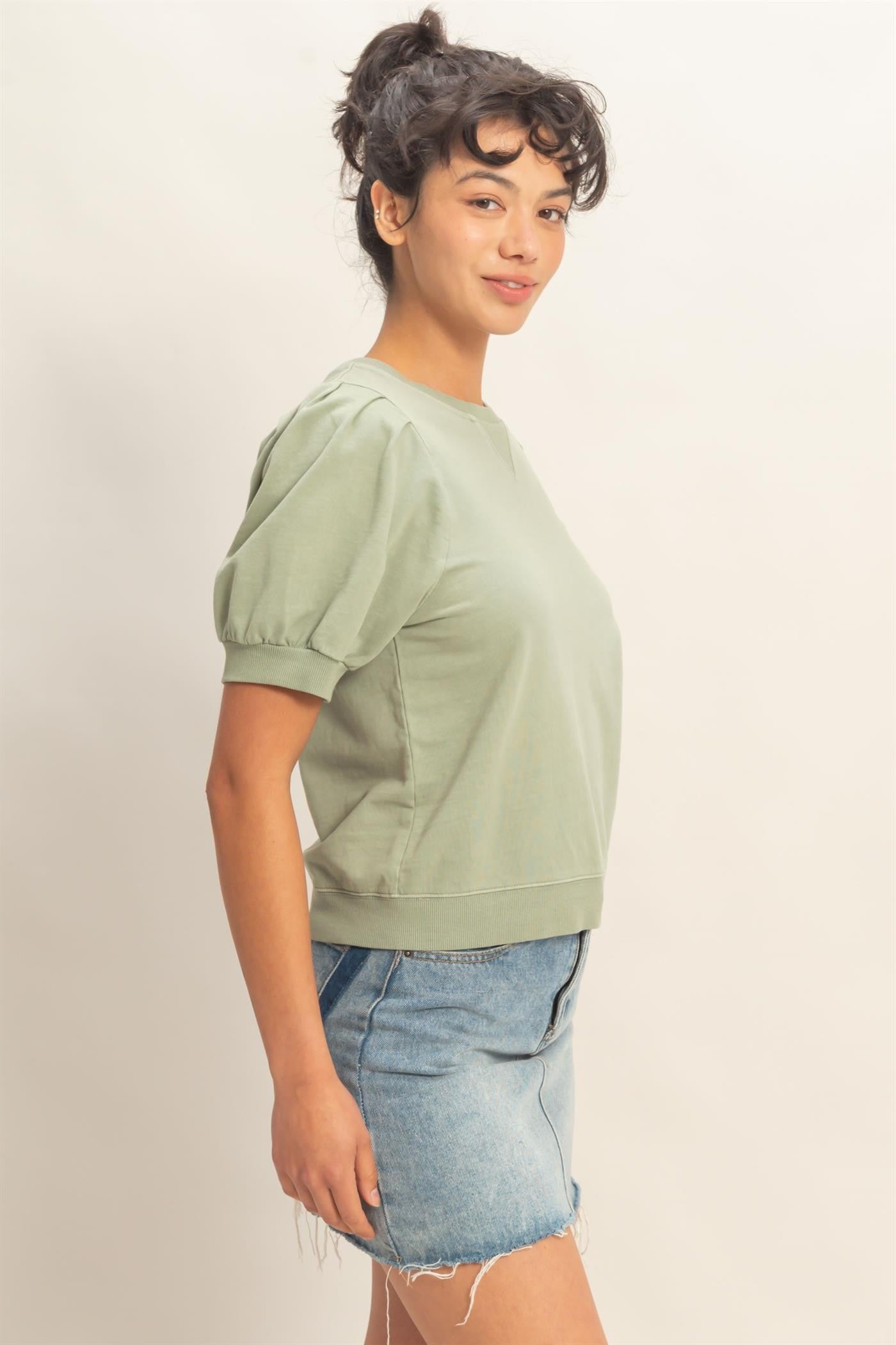 Sage Puff Crew Neck - The Nines