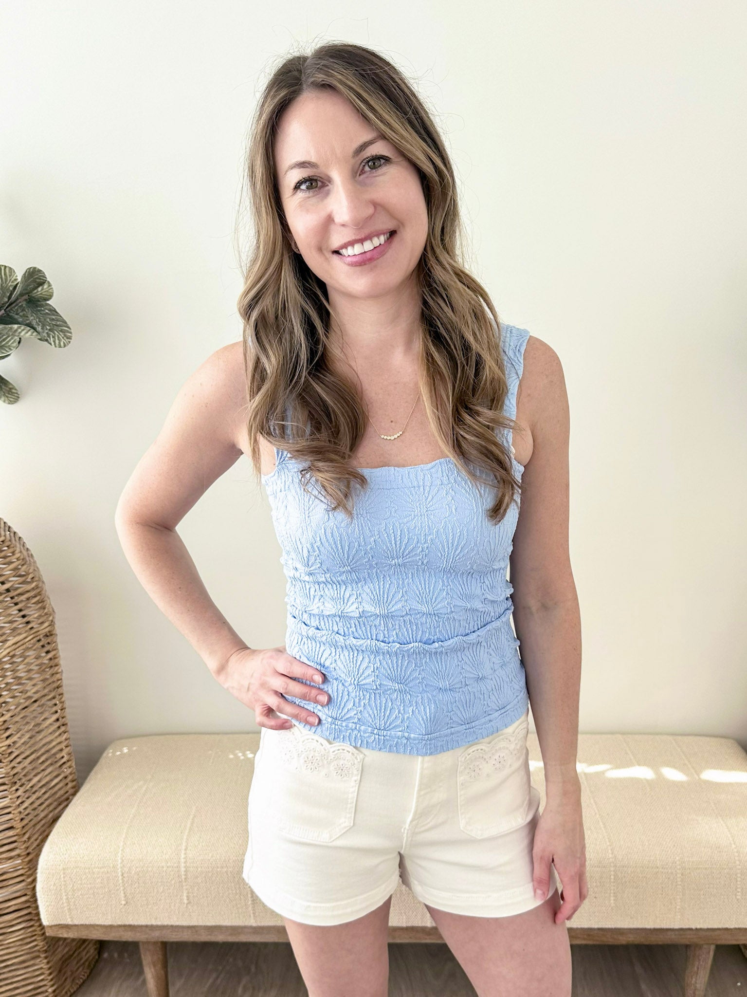 Nikibiki Lace Textured Square Neck Tank Top - The Nines