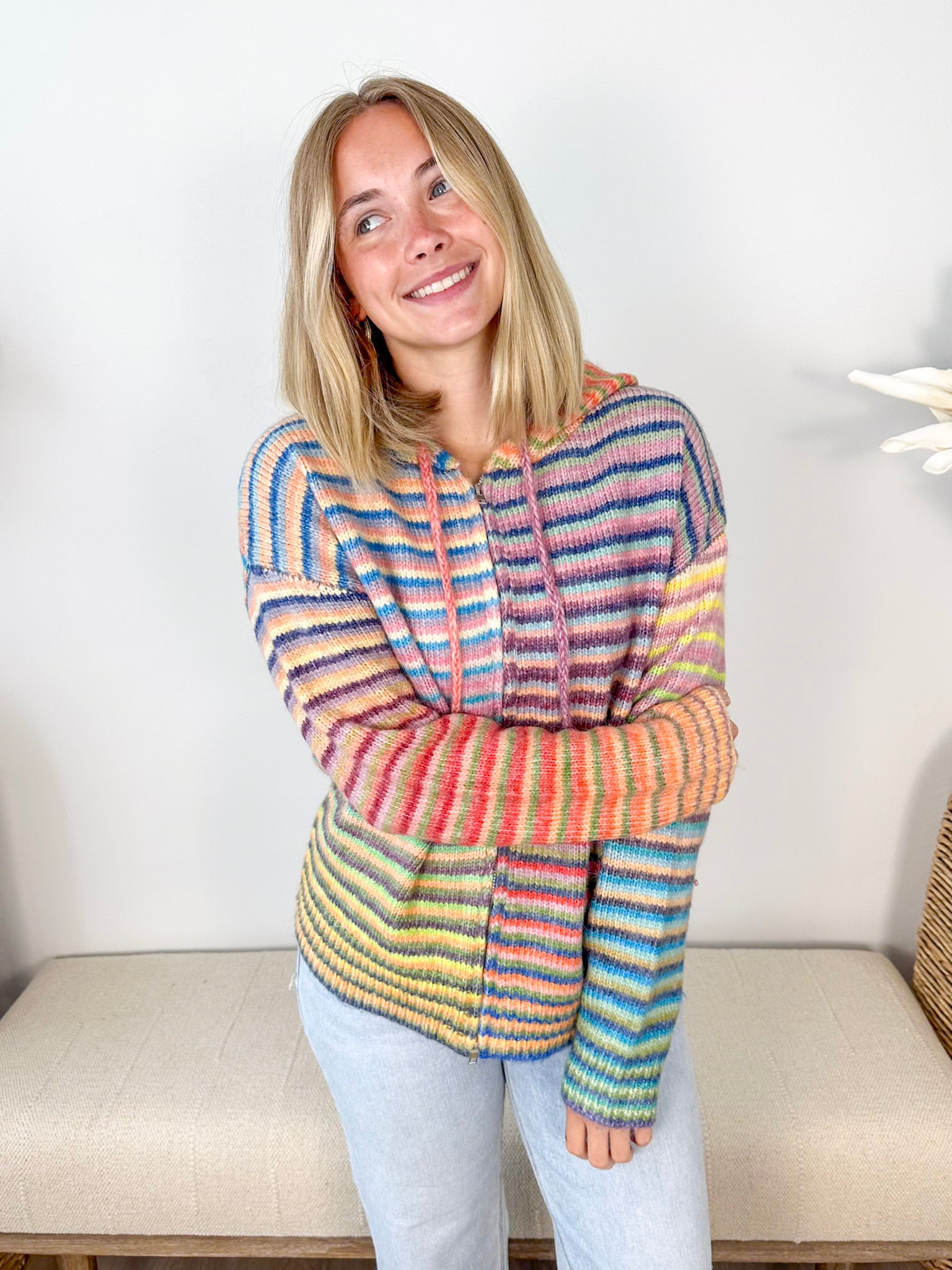 Multi Stripe Zip Sweater Hoodie - The Nines