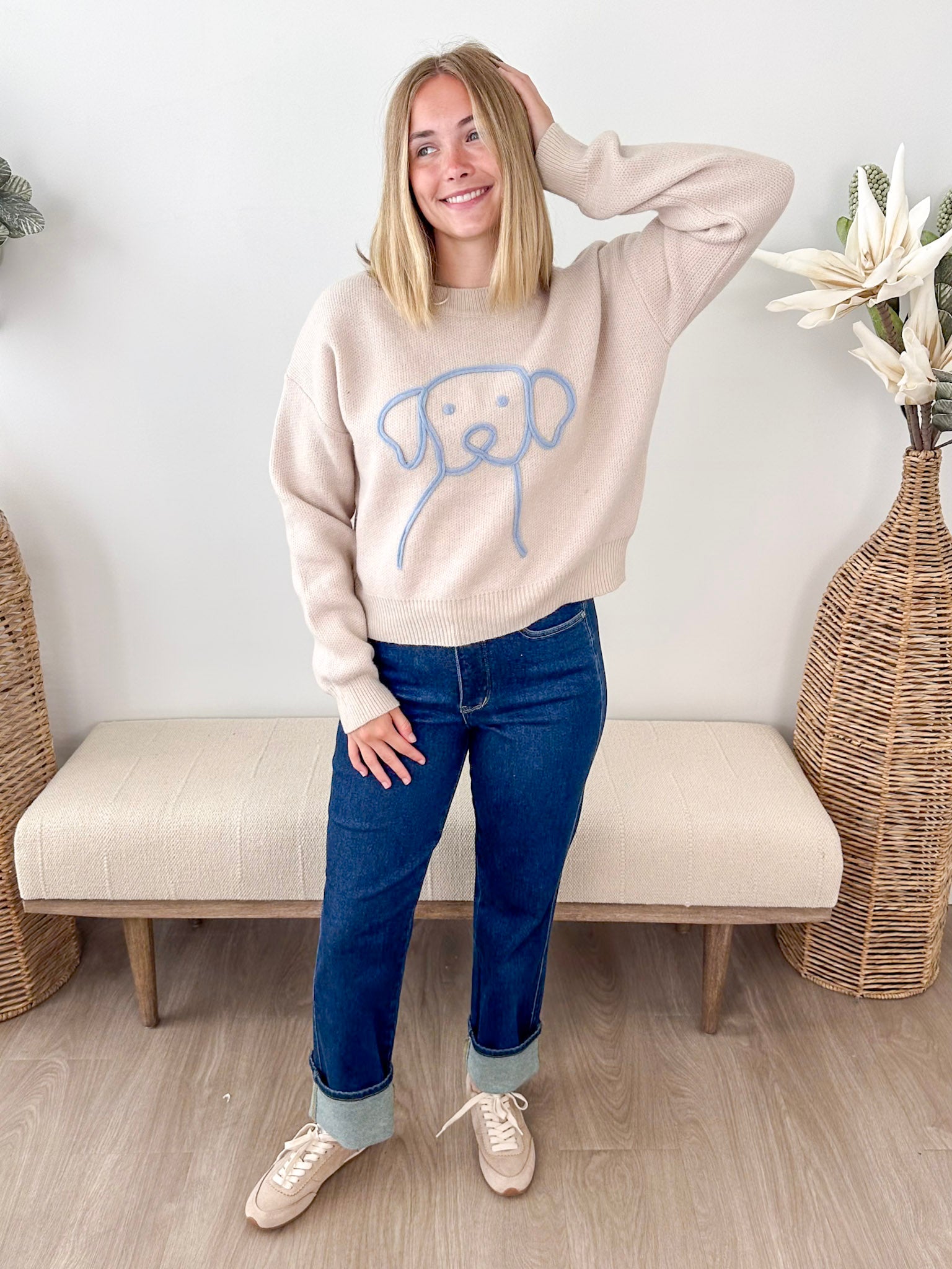 Embroidered Dog Outline Sweater - The Nines